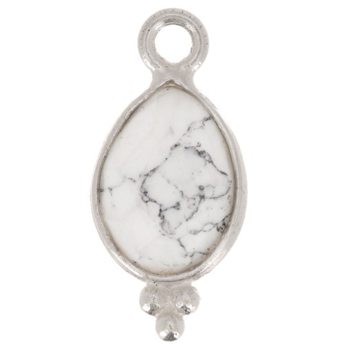 Breloque goutte facettée avec petites boules 14x7 mm - Argent 925 - Howlite x1