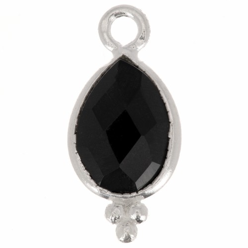 Breloque goutte facettée avec petites boules 14x7 mm - Argent 925 - Onyx noir x1