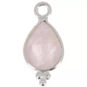 Breloque goutte facettée avec petites boules 14x7 mm - Argent 925 - Quartz rose x1