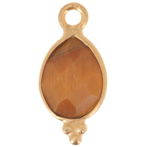 Breloque facettée avec petites boules 14x7 mm Arg 925 Plaqué Or - Oeil de tigre