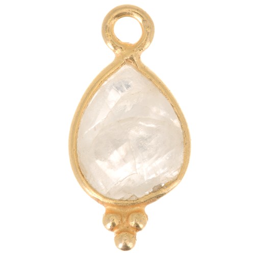 Breloque facettée avec petites boules 14x7 mm Arg 925 Plaqué Or - Pierre de lune