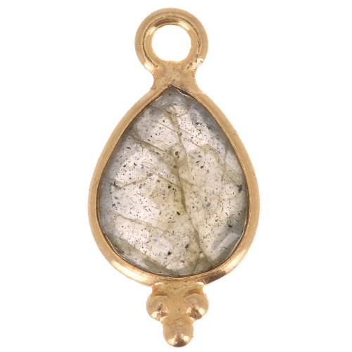 Breloque facettée avec petites boules 14x7mm - Arg 925 Plaqué Or - Labradorite