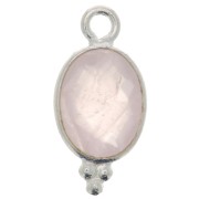 Breloque ovale facettée avec petites boules 14x7 mm - Argent 925 - Quartz rose x1|raw }}