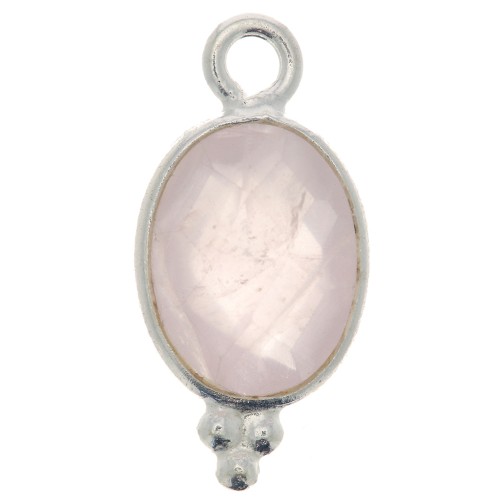 Breloque ovale facettée avec petites boules 14x7 mm - Argent 925 - Quartz rose x1