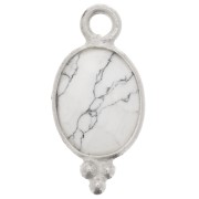 Breloque ovale facettée avec petites boules 14x7 mm - Argent 925 - Howlite x1|raw }}
