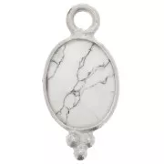 Breloque ovale facettée avec petites boules 14x7 mm - Argent 925 - Howlite x1