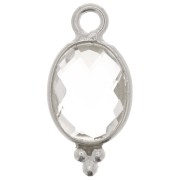 Breloque ovale facettée avec petites boules 14x7mm - Argent 925 - Cristal de roche