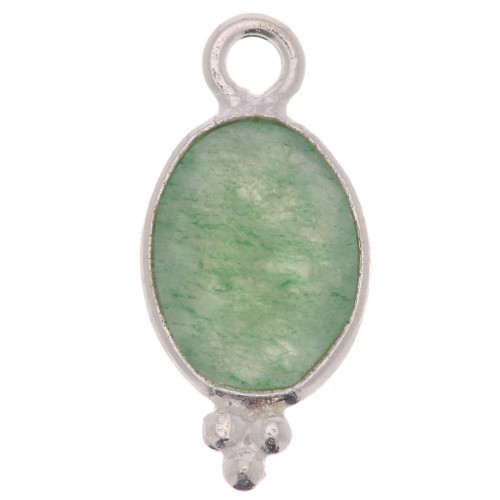 Breloque ovale facettée avec petites boules 14x7 mm - Argent 925 - Aventurine x1