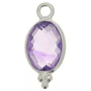 Breloque ovale facettée avec petites boules 14x7 mm - Argent 925 - Amethyste x1