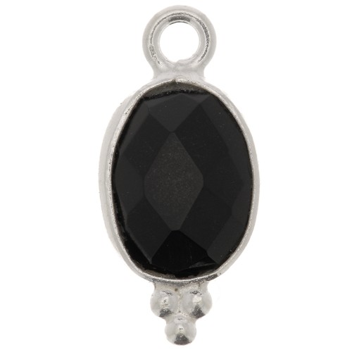 Breloque ovale facettée avec petites boules 14x7 mm - Argent 925 - Onyx noir x1