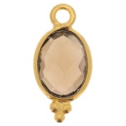 Breloque facettée avec petites boules 14x7 mm - Arg 925 Plaqué Or - Quartz fumé