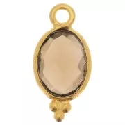 Breloque facettée avec petites boules 14x7 mm - Arg 925 Plaqué Or - Quartz fumé