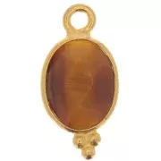 Breloque facettée avec petites boules 14x7mm - Arg 925 Plaqué Or - Oeil de tigre