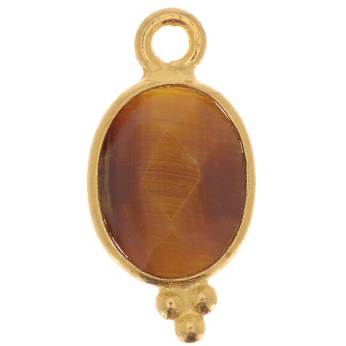 Breloque facettée avec petites boules 14x7mm - Arg 925 Plaqué Or - Oeil de tigre