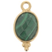Breloque ovale facettée - petites boules 14x7mm - Argent 925 Plaqué Or - Malachite|raw }}