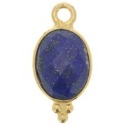 Breloque ovale facettée - petites boules 14x7mm - Arg 925 Plaqué Or - Lapis lazuli