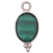 Breloque ovale facettée avec petites boules 14x7 mm - Argent 925 - Malachite x1|raw }}