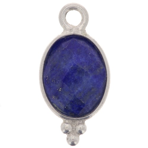 Breloque ovale facettée avec petites boules 14x7 mm - Argent 925 - Lapis lazuli x1