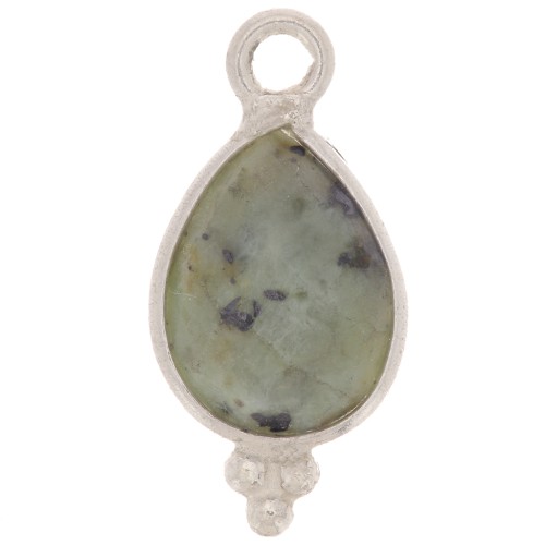 Breloque goutte facettée avec petites boules 14x7mm Arg 925 - Turquoise Africaine