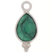 Breloque goutte facettée avec petites boules 14x7 mm - Argent 925 - Malachite x1