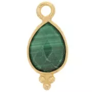 Breloque facettée et petites boules 14x7 mm - Argent 925 Plaqué Or - Malachite