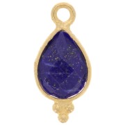 Breloque facettée et petites boules 14x7mm - Argent 925 Plaqué Or - Lapis lazuli