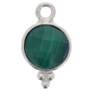 Breloque ronde facettée avec petites boules 7 mm - Argent 925 - Malachite x1