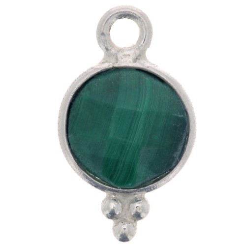 Breloque ronde facettée avec petites boules 7 mm - Argent 925 - Malachite x1