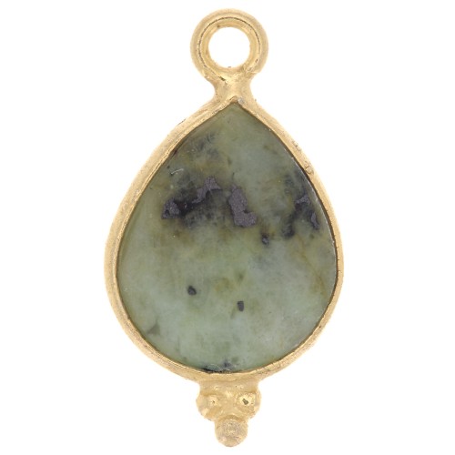 Breloque facettée et petites boules 16x9mm Arg 925 Plaqué Or Turquoise africaine