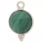 Breloque ronde facettée avec petites boules 9mm - Argent 925 - Malachite x1
