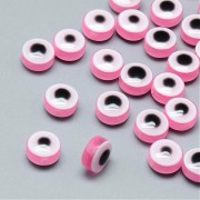 Perles rondes plates - oeil porte bonheur - 9.5x6 mm - Rose x10