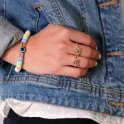 Perles rondes plates - oeil porte bonheur - 9.5x6 mm - Rose x10