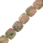 Perle plate carrée 8 mm en pierre gemme - Unakite x1