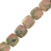 Perle plate carrée 8 mm en pierre gemme - Unakite x1