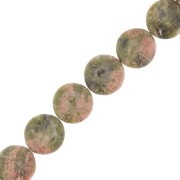 Perle plate ronde - palet - 8 mm en pierre gemme - Unakite x1