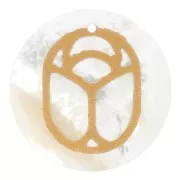 Pendentif rond plat 15 mm - scarabée gravé exclu Perles & Co - Nacre - Doré x1