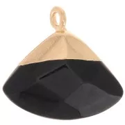 Pendentif triangle facetté 18x19 mm imitation gemme Onyx noir - Doré x1