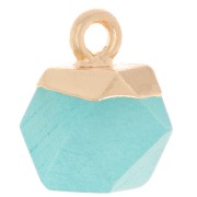 Breloque cube facetté 12x11mm imitation pierre gemme Jade teinté - Bleu - Doré x1|raw }}