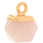 Breloque cube facetté 12x11mm imitation pierre gemme Quartz Rose - Doré x1|raw }}