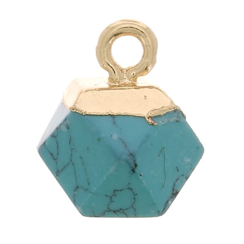 Breloque cube facetté 12x11 mm imitation gemme Turquoise - Doré x1