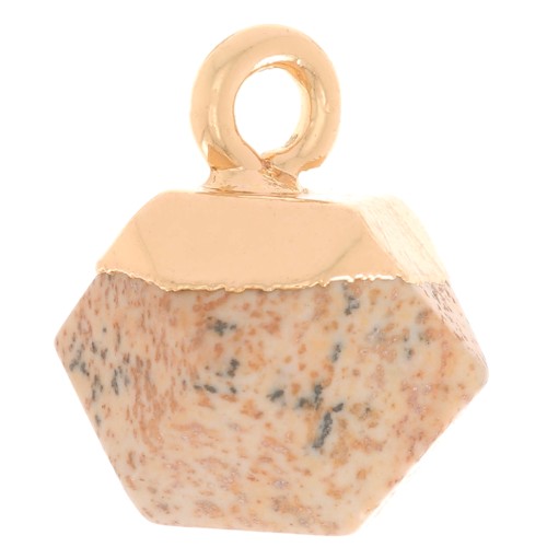 Breloque cube facetté 12x11 mm imitation gemme Jaspe paysage - Doré x1