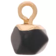 Breloque cube facetté 10x6 mm imitation pierre gemme Agate noire - Doré x1