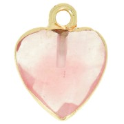 Breloque coeur facetté 16x13 mm imitation gemme Jade teinté - Rose - Doré x1