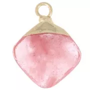 Pendentif losange facetté 21x16 mm imitation gemme Quartz rose - Doré x1