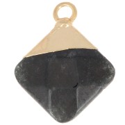 Pendentif losange facetté 21x16 mm imitation gemme Obsidienne Doré x1
