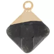 Pendentif losange facetté 21x16 mm imitation gemme Obsidienne Doré x1
