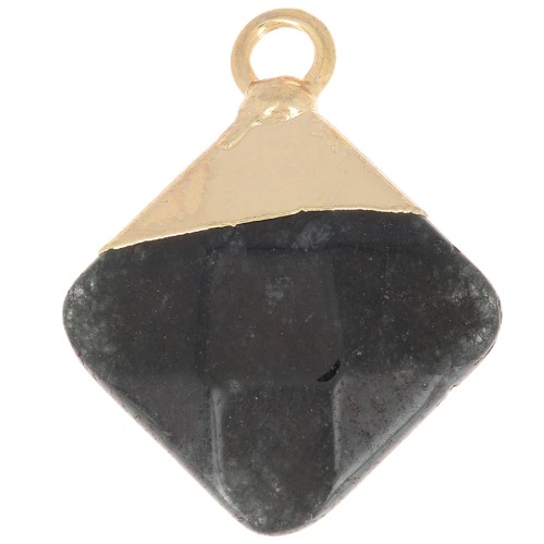 Pendentif losange facetté 21x16 mm imitation gemme Obsidienne Doré x1