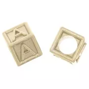 Perle lettre alphabet cube 5 mm avec gros trou - A - Argent 925 Doré à l'or fin x1