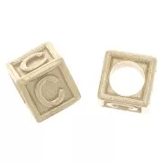 Perle lettre alphabet cube 5 mm avec gros trou - C - Argent 925 Doré à l'or fin x1