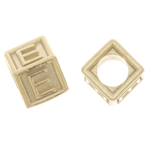 Perle lettre alphabet cube 5 mm avec gros trou - E - Argent 925 Doré à l'or fin x1
